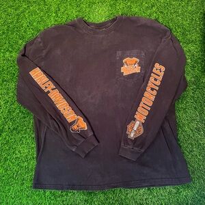 2014 Harley-Davidson Distressed Black Long Sleeve Pocket T-Shirt Print NM XL